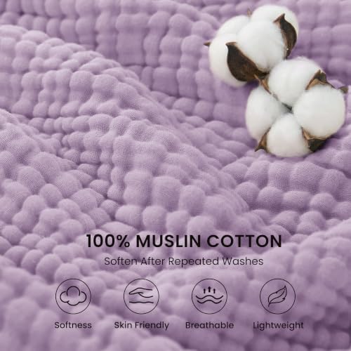Love's cabin 100% Cotton Muslin Blanket Queen Size for Bed, Lavender