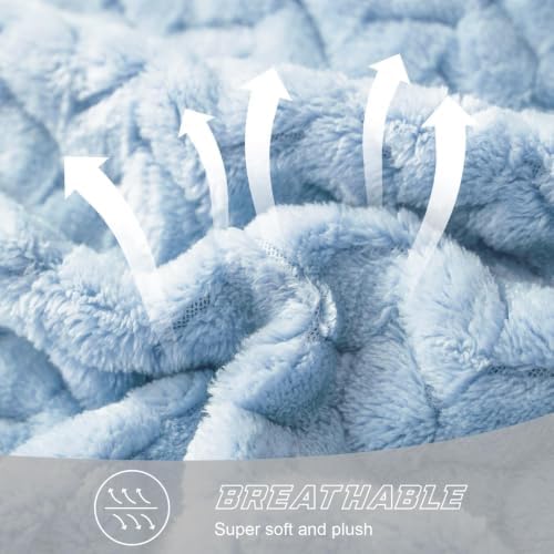 Exclusivo Mezcla Fleece Throw Blanket for Couch Sofa, 50”x70”, Light Blue