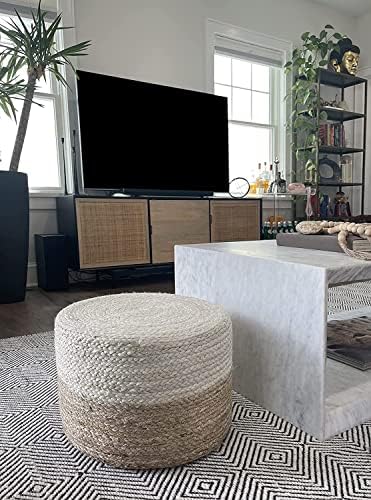 Pouf Ottoman 100% Jute Pouffe Natural Ivory (20"x20"x20")