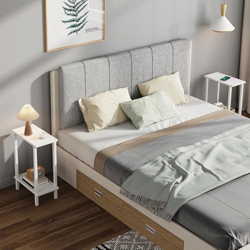 TUTOTAK Narrow Side Table, 2-Tier Small End Table for Couch
