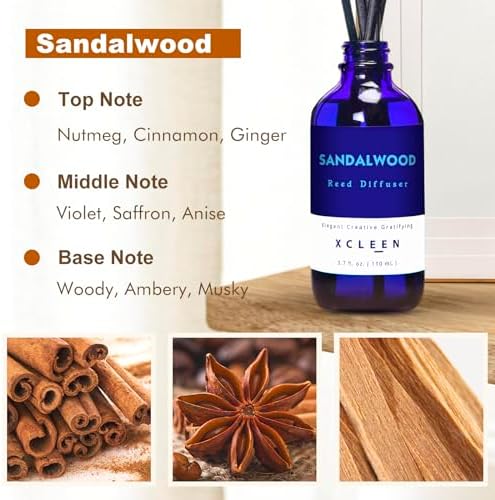 Xcleen Reed Diffuser Set with Sticks, Sandalwood Scented Oil Diffuser for Bathroom, Room Fresheners, Home Fragrance Bedroom Office Decor & Gift (Pack of 3)