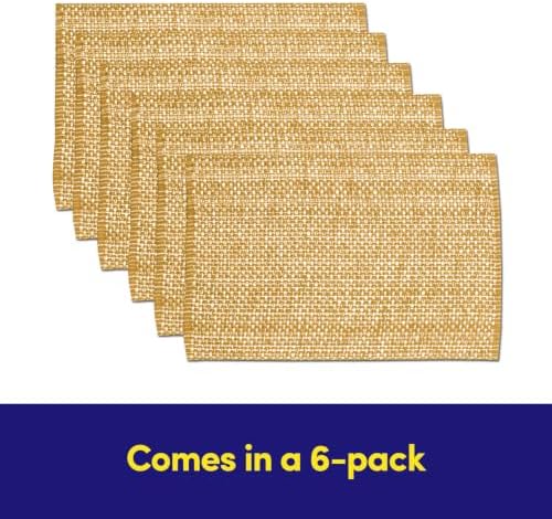 Sweet Home Collection 100% Cotton Placemats for Dining Room Rectangle Two Tone Woven Fabric 13" x 19" Soft Durable Table Mat Set, Set of 6, Gold