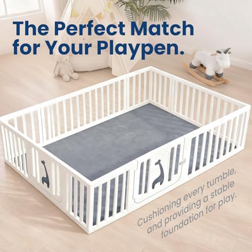 Huloo Sleep Baby Play Mat for Floor,50"×65" Playpen Mat for Toddler,Infant,Kids,1.3" Thick Elasti Foam Non-Slip Nursery Rug,Water Repellent Soft Padded Floor Mats for Tummy Time,Crawling(Dark Grey)