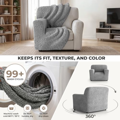 PAULATO Premium Stretch Couch Covers for Sofa - Sofa Chair Cover Washable, Dogs & Pets Friendly - Elastic Polyester Loveseat Slipcovers - Non-Slip Love Seat Couch Covers - Ash (21"-39" Wide)