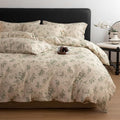 HighBuy French Linen Duvet Cover Queen Size,Soft Cotton Soft Pink Floral Chic Cottagecore Bedding Set Breathable,Textured Comforter Cover Set Farmhouse,1 Duvet Cover 2 Pillowcases
