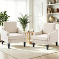Mid-Century Accent Chairs Set of 2 for Living Room, Comfy Arm Chair Fabric Reading Chair for Bedroom, Upholstered Single Chair with Wood Legs for Apartment, Waiting Room, Vanity Room(Beige)