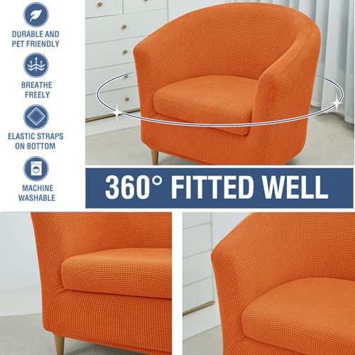 NILUOH Club Chair Slipcover 2-Piece Stretch Barrel Chair Covers Jacquard Tub Chair Slipcovers Soft Armchair Sofa Covers for Living Room