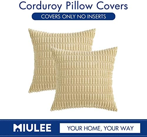 MIULEE Corduroy Decorative Throw Pillow Covers 20x20 Beige Pack of 2