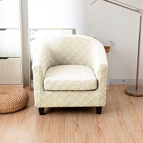 MIFXIN 2 Piece Stretch Jacquard Tub Chair Cover with Cushion Cover Soft Removable Club Chair Slipcovers Armchair Sofa Couch Furniture Protector for Living Room Counter Bar Cafe (Beige)