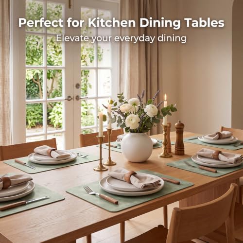 ADRIMER Fall Placemats Set of 4, Heat Resistant Faux Leather, Green