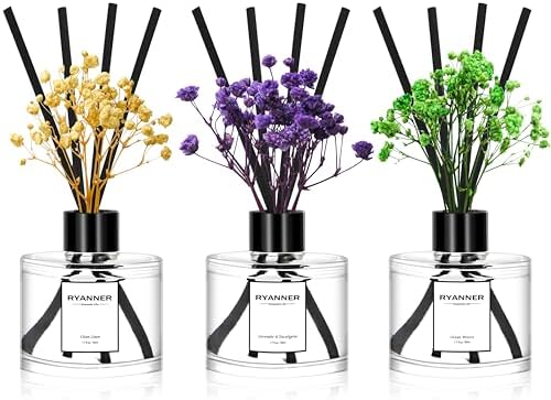 Reed Diffuser Set of 3 Pack,Clean Linen/Lavender Eucalyptus/Ocean Breeze Scented Oil Diffuser with 24 Sticks(1.7 fl oz Each Pack),Air Freshener for Bedroom Bathroom Office | Shelf Decor