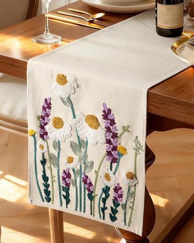 Canvas Embroidered Narrow 13"x 72" Table Runner, Wild Flower