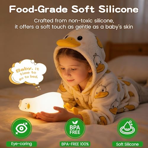 FAMIDUO Lying Flat Duck Night Light, Silicone Rechargeable Touch LED Lamp