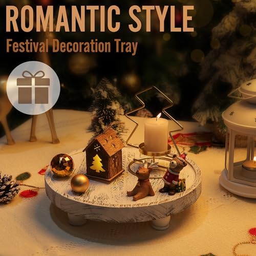 Tikea Round Wood Riser, Farmhouse Riser for Decor, Rustic Display Tray 10in