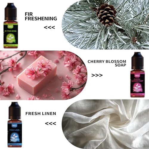 Housekeeping Essential Oils Set for Diffuser,Pure Aromatherapy Oil for Diffuser,Candle Making,Natural Soap Scent,Cherry Blossom Soap,Fresh Mint,Fresh Linen,Air Freshener,Extra Clean