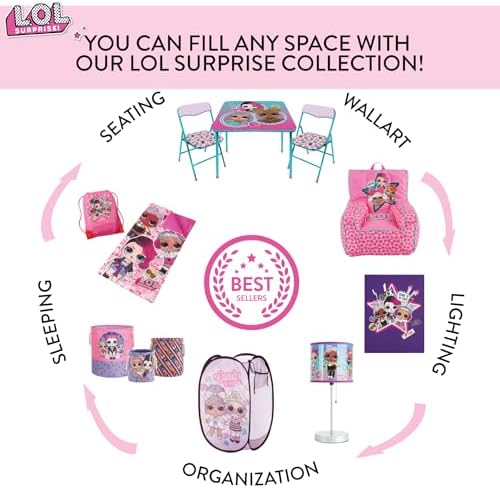 LOL Surprise Pop Up Laundry Hamper,Pink Kids Clothes Storage with Durable Carry Handles, 21" H x 13.5" W x 13.5" L