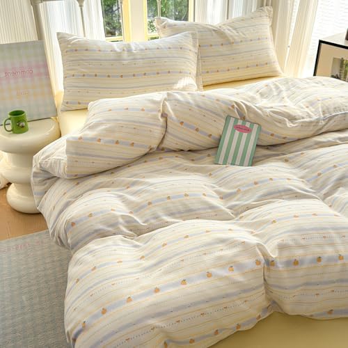Pumpkin Duvet Cover Twin XL Cute Soft Twin XL Comforter Cover 100% Cotton Double Gauze Kawaii Boho Duvet Cover Set with Ties Zipper Muslin Bedding Set for Girls Duvet Protector