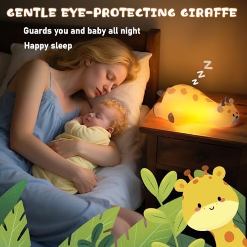 Cute Giraffe Night Light for Kids，3-Level Dimmable Nursery Nightlight, Silicone Squishy Light Up , Rechargeable Touch Control Nursery Bedside Light, Christmas Gift for Baby Toddler grandkids Room