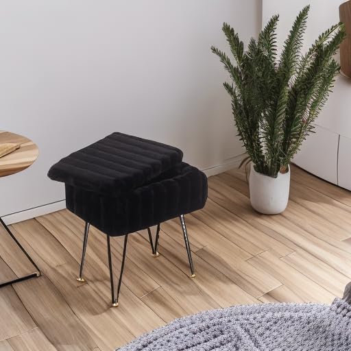 16.5" Faux Mink Fur Storage Ottoman Soft Footstool Vanity Chair Metal Legs