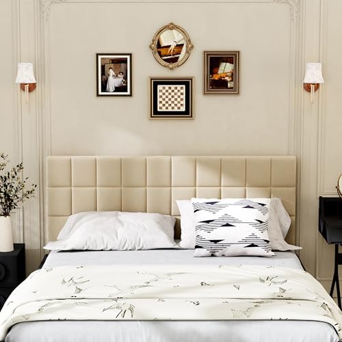 Andeworld Velvet Tufted King Headboard, Adjustable Height, Apricot
