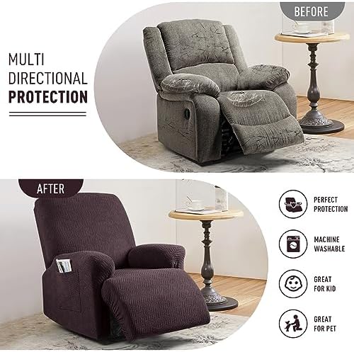 KinCam Recliner Chair Covers, Stretch Reclining Cover, Dark Coffee