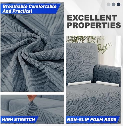 YEMYHOM 1 Piece Stretch Oversized Couch Covers for 4 Seat, Jacquard Extra Large Sofa Cover with Non-Slip Elastic Bottom, Thickened Slipcover Furniture Protector for Dogs Pets (X-Large, Dark Gray）