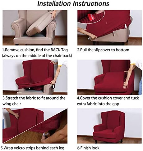 Turquoize Wingback Chair Covers 2 Piece Wing Chair Slipcover Stretch Slipcovers for Wingback Chairs Wing Chair Cover Spandex Jacquard Fabric with Elastic Bottom Non-Slip Furniture Cover, Burgundy