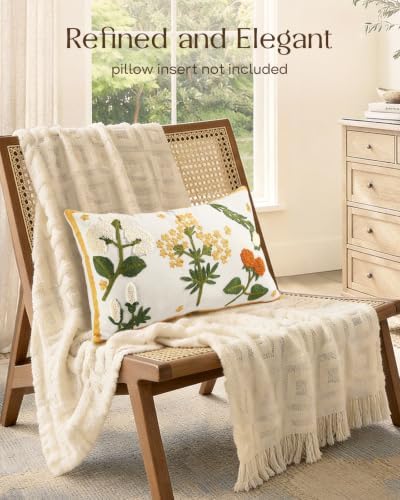 Embroidered Floral Lumbar Pillow Cover 20x12 Inch, Meadow Flower