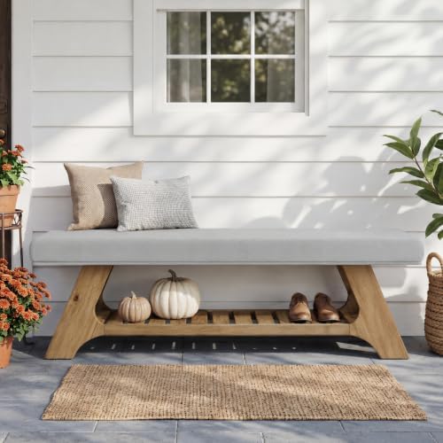 Tribesigns 55" Solid Wood Bench with Cushion, Upholstered Entryway Bench