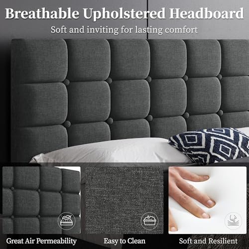 Yaheetech Queen Size Upholstered Tufted Bed Frame with Headboard