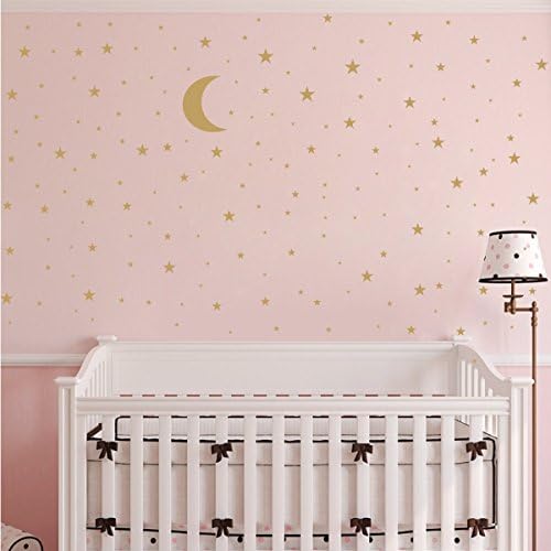 Moon and Stars Wall Decal Vinyl Sticker for Kids Boy Girls Baby Room Decoration Good Night Nursery Wall Decor Home House Bedroom Design YMX16 (Matte Gold)