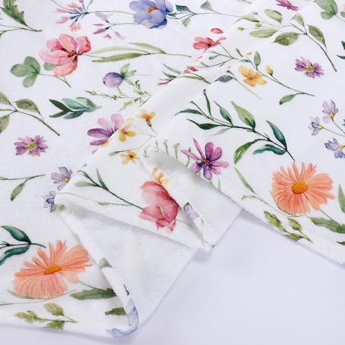 Floral Blanket Colorful Plants Wildflowers Throw Blanket Botanical Flowers Printed Blankets Soft Cozy Flannel Fleece Bed Blankets for Couch Sofa Bed Lounging