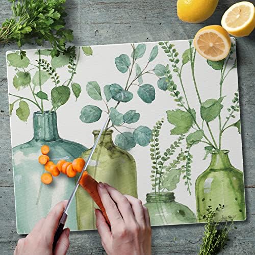 CounterArt Greenery 3mm Tempered Glass Cutting Board 15” x 12”
