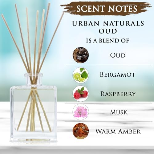 Urban Naturals Reed Diffuser Set with Sticks, Oud - Bathroom Shelf Décor