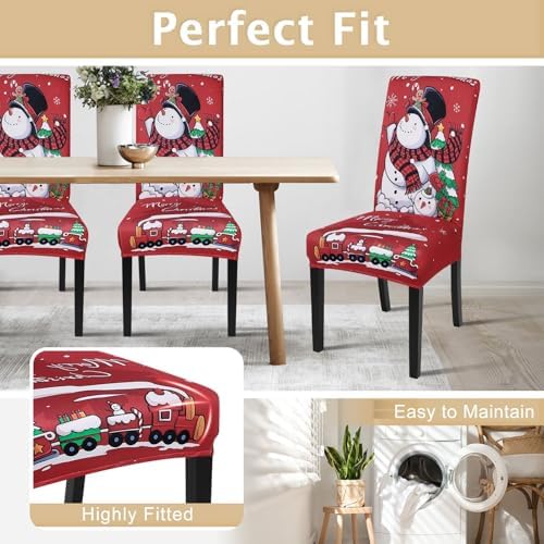 SearchI Christmas Chair Covers Set of 6, Stretch Xmas Kitchen Chair Cover Removable Washable Holiday Parsons Chair Slipcovers for Dining Room, Christmas Decoration, Ceremony(Christmas-Snowman)