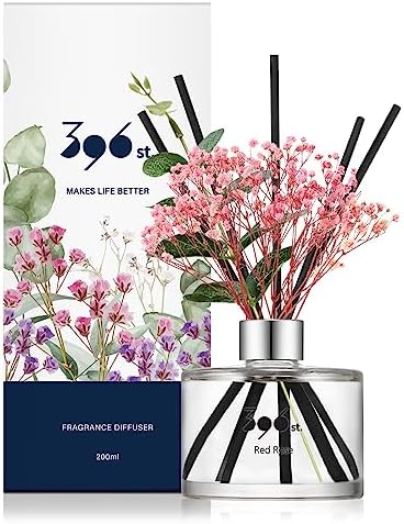 396 st. Preserved Baby's Breath Flower Reed Diffuser, Red Rose, 200ml(6.7oz) / Reed Diffuser Sets, Home Fragrance, Scented Oils, Home & Bathroom Décor