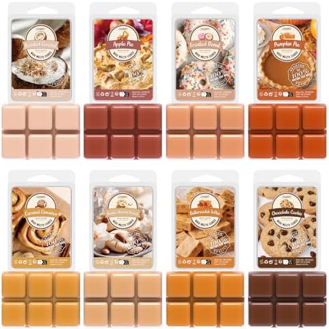 Bakery Scented Wax Melts, Sweet, Strong Scented Soy Wax Cubes/Tarts Variety Set - Apple Pie, Pumpkin Pie, Caramel Cinnamon, Chocolate Cookie, Donut, Vanilla Almond Biscuit, Roasted Coconut, Toffee