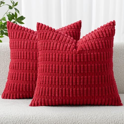 MIULEE Christmas Corduroy Decorative Throw Pillow Covers 18x18 Red