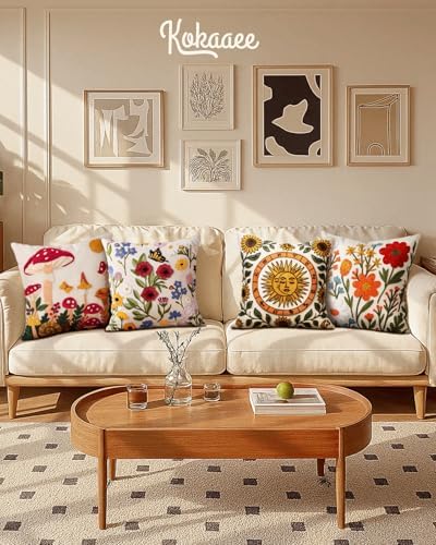 Embroidered Throw Pillow Covers 18x18 Inch, 2Pack, Flower Bee