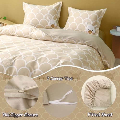 Simple&Opulence 100% Organic Cotton Duvet Cover for Kids Teens, 3 Pieces Soft Comforter Cover with Zipper Closure Boy Girl Warm Adorable Bedding Set - Alpaca, Twin