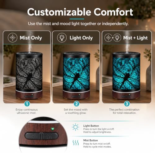 Essential Oils Diffuser,Aromatherapy Diffuser,Birthday for Women Mom Grandma,Metal Cool Mist Humidifier with 7 Colors Lights Waterless Auto Off Air Diffusers (Dragonfly)