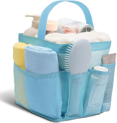 Shower Caddy Portable for College Dorm Room Essentials for Girls with 9 Pockets,Large-Capacity Shower Basket,Quick Dry Toiletry Tote Bag for Women,Outdoor Gym,Travel,Swim,Beach Camping Essentials-Blue