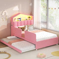 ADORNEVE Twin Size Bed Frame with Trundle & LED Lights,Pink