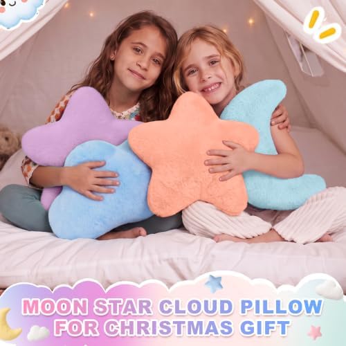 4 Pcs Plush Cloud Star Moon Throw Pillow Set, Mint, Blue, Purple, Pink