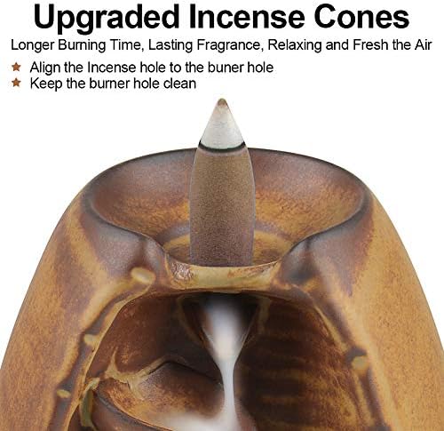 SPACEKEEPER Ceramic Backflow Incense Holder Waterfall Incense Burner,Brown
