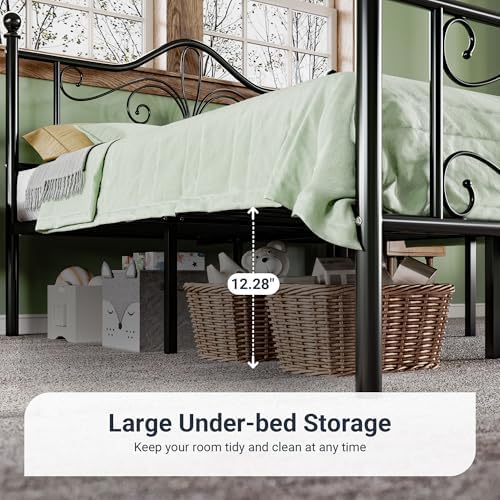 Allewie Metal Queen Platform Bed Frame, Butterfly Pattern Design, Black