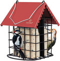 Kingsyard Double Suet Bird Feeder with Weatherproof Roof & Perch, All Metal, Suet Cakes Cage Bird Feeder for Outdoors Hanging, Easy to Clean & Refill, Red
