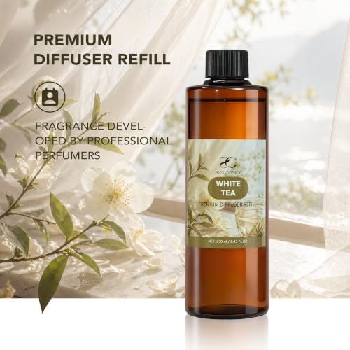 Diffuser Oil Refill, 250ml / 8.45 fl oz, White Tea - Reed Diffuser Oil Refill for Home Fragrance, Scented Oil for Reed Diffuser Bottles, White Tea, Bergamot & Sandalwood Notes