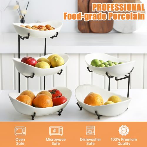 3 Tier Fruit Basket, Ceramic Fruit Bowl for Kitchen Counter