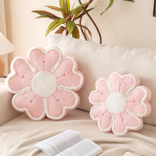 Flower Shaped Decorative Throw Pillow Cushion for Bed Couch, Cute Flower Plush Throw Pillows Home Decor Floor Pillow Seating Cushions (Pink, 17.7 Inches)